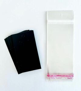 アクセサリー 台紙 透明OPP袋付き 15枚セット　黒90x50x0.1mmハンドメイド オリジナルアクセサリーに