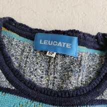 ヴィンテージニット LEUCATE ルカート ナイガイ製 レディース SP ウール×シルク ブルー×イエロー 編み込みボーダー 透かし編み切替 長袖_画像6