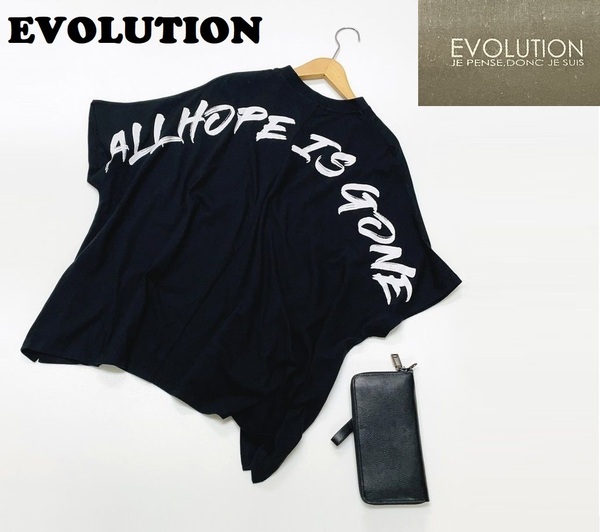 未使用品 /M/ EVOLUTION ブラック モンスターシルエット 半袖Tシャツ ドロップショルダー ビッグシルエットホワイトバックプリントロゴタグ
