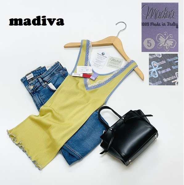/L/ madiva イエロー レースフラワータンクトップ レディース カジュアル プールビーチレジャータグ トップス大人可愛い マディバ