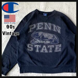 【希少】USA製 90s Champion チャンピオン スウェット トレーナー Vガゼット PENN STATE ペンシルベニア州 ヴィンテージ 刺繍タグXL