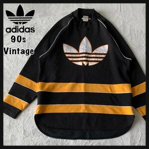 [ редкость ]90s adidas Adidas тренировочный футболка to зеркальный . il Descente Vintage большой Logo сделано в Японии серебряный бирка Vintage 