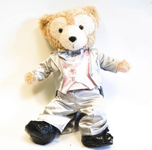 ダッフィー タキシード 結婚式 洋服 衣装 ぬいぐるみ 銀43cm【現物撮影】