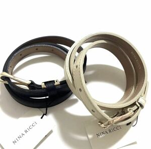 訳有 新品 ◆ NINA RICCI ニナリッチ ◆ 日本製 レディース 本革 ベルト レザーベルト 2本セット ブランド ビジネス シンプル 革ベルト