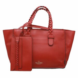 ★B2407 美品 ヴァレンティノ レザー トート・ハンドバッグ ポーチ付き レッド VALENTINO レディース★