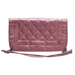 ★B2322 良好!! シャネル ココマーク マトラッセ レザー チェーンショルダーバッグ メタリックピンク CHANEL レディース★