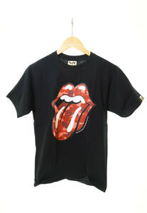 ☆ A BATHING APE アベイシングエイプ ROLLING STONES プリント 半袖Tシャツ 1975-110-909 sizeS 黒 ブラック 103