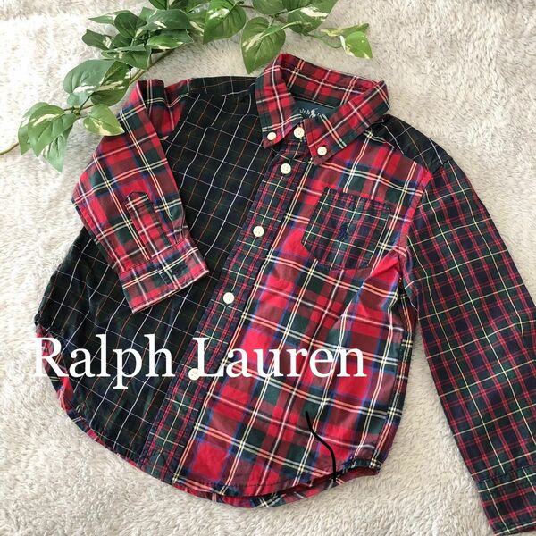 美品】RalphLauren ラルフローレン 長袖シャツ チェック柄 レッドグリーン 80