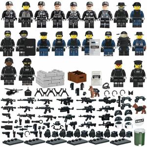 即納　警察特殊部隊武器付きセット　32-16 ブロック　ミニフィグ レゴ　LEGO 互換 ミニフィギュア　軍人　swat hk3