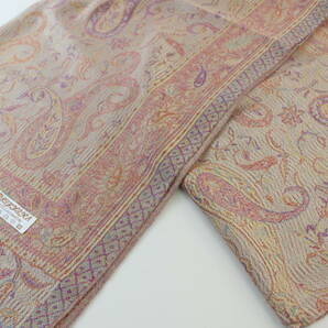 新品【Pashmina パシュミナ】ツタ 華 ペイズリー柄 大判 ストール 春色 BEIGE ベージュ系 Cashmere カシミア100%の画像4