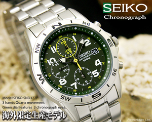  за границей производство реимпорт модель![SEIKO] Seiko милитари зеленый dial 1/20 секунд высокая скорость Chrono GR новый товар не использовался 