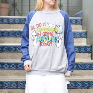 USA VINTAGE BOWRING PRINT DESIGN SWEAT SHIRT/アメリカ古着ボーリングプリントデザインスウェット