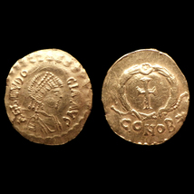 【古代ローマコイン】Eudicia（エウドキア）クリーニング済 ゴールドコイン 金貨 トレミシス(mnzdMRQuCK)_画像1