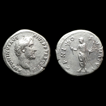 【古代ローマコイン】Antoninus Pius（アントニヌス・ピウス）クリーニング済 シルバーコイン 銀貨 デナリウス(hacsaC69Wc)_画像1