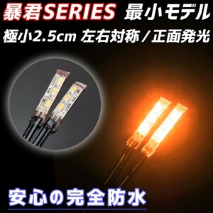 極小2.5cm オレンジ色 2本 正面発光 防水 暴君 LED テープ ライト ランプ 小さい 小型 ミニ 極細 極薄 12V 車 バイク スポット アンバー 橙