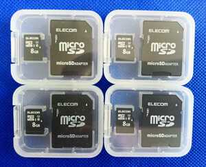 【新品・未使用】ELECOM microSDHCカード 8GB UHS-I Class10 SD変換アダプタ付 4個セット 