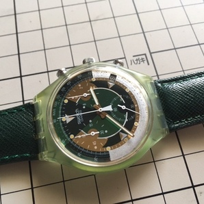 良好 レア ヴィンテージ swatch スウォッチ SWISS AG1993 クロノグラフ デイト グリーンカラー クオーツ メンズ 腕時計の画像3