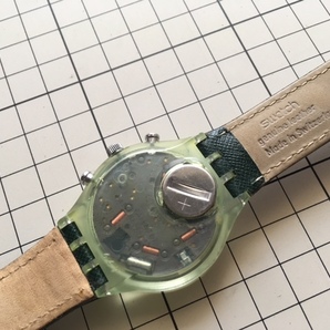 良好 レア ヴィンテージ swatch スウォッチ SWISS AG1993 クロノグラフ デイト グリーンカラー クオーツ メンズ 腕時計の画像4