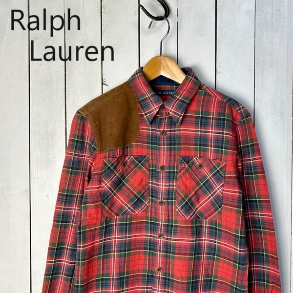 ラルフローレン レザーパッチ付き チェックフランネルシャツ シューティングシャツ 11 ハンティングシャツ Ralph Lauren RRL ●636