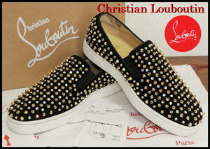 即完売品 Christian Louboutin スワロ ローラーボート 黒金 ベロア クリスチャンルブタン 正規 スリッポン メンズ スニーカー 41 スタッズ