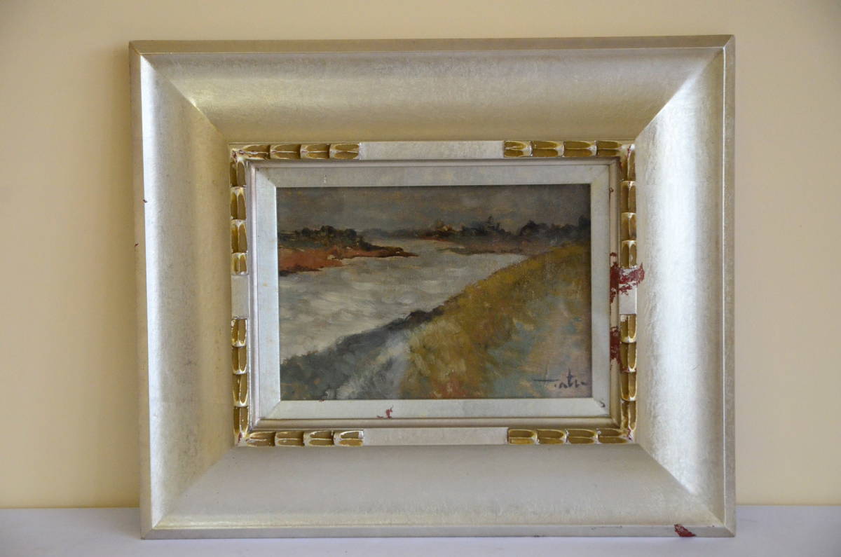 Tatsuyuki Kikuchi Mogami River Paysage Peinture à l'huile SM Issue Authenticité garantie Encadrée 35 cm x 42 cm, peinture, peinture à l'huile, Nature, Peinture de paysage
