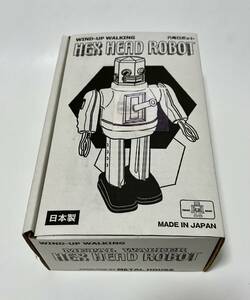 未使用品 難有 メタルハウス ブリキ屋 メタルハウス ブリキ屋 日本製 WIND-UP WALKING HEX HEAD ROBOT 六角ロボット グレー ゼンマイ