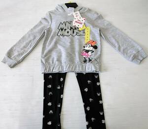 【送料無料】子供服　ミニー（長袖）グレイ　Disney　上下セット　フード付き　5T（5歳児～6歳児）　未使用品