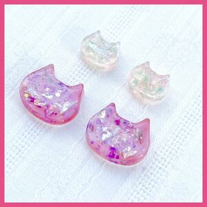 No.730 ハンドメイド　ピアス　猫　ネコ　セット　レジン　小ぶり　小粒