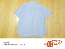 ◆美中古 BEAMS 3段ポケット ルーズシルエット シャツ M ◆ ビームス pocket shirt 半袖 オックスフォード ライトブルー 11-01-1434-803_画像3