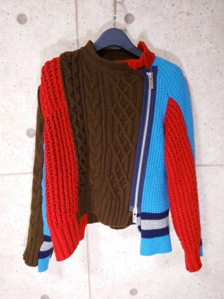 sacai サカイ 18AW Asymmetry Knit ニットライダース