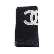 【中古】CHANEL/シャネル カンボンライン ブラックｘピンク 長財布[b22-1］_画像1