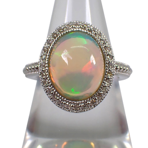 [ used ]K18WG opal /3.54ct diamond /0.23ct oval ring 14 number [g142-39]