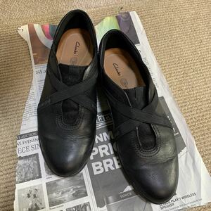 Clarks クラークス 靴 シューズ スリッポン ブラック黒 24.0 used