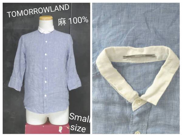 ★送料無料★ TOMORROWLAND シャツ トゥモローランド リネンシャツ 千鳥柄 Small