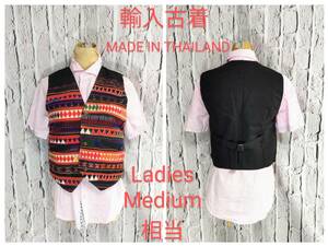 ★送料無料★ 輸入古着 THAILAND製 ベスト ジレ 民族衣装 チチカカ アミナ マライカ Ladies Medium 相当