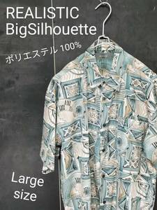 ★送料無料★ REALISTIC ポリシャツ 柄シャツ デザインシャツ オーバーサイズ ビッグシルエット メンズ シャツ Large