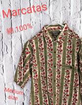 ★送料無料★ Marcatas デザインシャツ 柄シャツ 薔薇 ボタニカル メンズ シャツ Medium_画像1