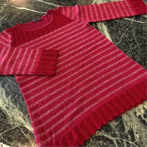 Rough Rare★ラフレア 長袖セーター ニットカットソー 赤 ボーダーデザインセーター