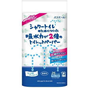 エリエール シャワートイレのためにつくった吸水力が2倍のトイレットペーパー ダブル 25m 12ロール × 6パック