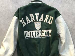 HARVARD UNIVERSITY 袖革 スタジャン L ハーバード大学 メンズ ブルゾン ファラオジャケット 革ジャン 本革 牛革 レザー サガラワッペン