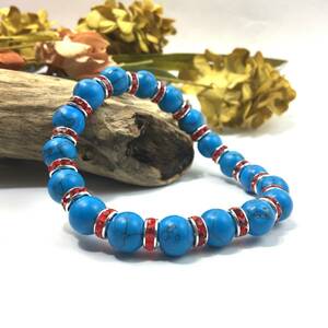  turquoise Power Stone bracele 10mm men's * lady's ( long Dell : red ) better fortune .. beads breath 