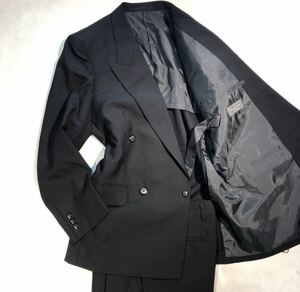  новый товар [ размер YA4 S* высококлассный . одежда ]4B двубортный костюм лаковый чёрный формальный необшитый на спине no- Benz 1 tuck регулировщик имеется выставить траурный костюм шерсть 100%