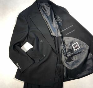 新品 【サイズA6 L★Kaneboの礼服】4Bダブルスーツ 漆黒フォーマル 背抜き ノーベンツ 2タック アジャスター付き ウール100% 冠婚葬祭 喪服