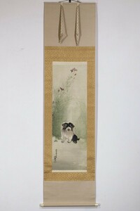 Art hand Auction [Authentic work, box inscription by Akihiro Tomita] Hanging scroll Keisen Tomita, Dog made in his youth, 1904, age 26, double box, animal painting, painting, disciple of Kaori Miyako, Artwork, book, hanging scroll