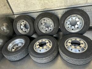 2022年 DUNLOP 245/70R19.5 136/134J SP680、ミックス アルミホイール付き6本、19.5×6.75、DC-147、JIS、8穴、12.40mm2本、12.20mm4本