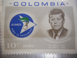 切手　古い切手　記念切手　記念　世界の切手　等　J. F. KENNEDY 29-MAYO-1917 22-NOV1963 COLOMBIA　コロンビア　ケネディ 人物 ーRー013