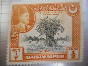 切手　古い切手　記念切手　記念　世界の切手　等　BAHAWALPUR SILVER-JUBILEE 1924-1949 WHEAT 1/2 ANNA 大統領 指導者　人物 ーRー016