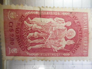 切手　古い切手　記念 切手　世界の切手　等　POSTAGE STAMP CR $ 2,00 1554-1954 IV CENTENARIO DE SAO PAULO BRASIL CORREIO ーSー020