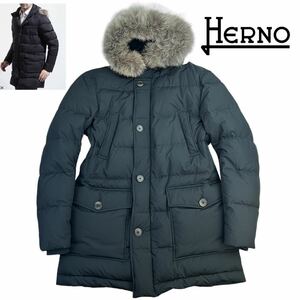 定価17万 新品同様 HERNO ヘルノ ファーダウンコート サイズ48/L相当 ブラック イタリア製 極美品 POLAR-TECH 最高級品 美シルエット A2389