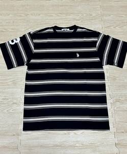 ☆中古☆自宅保管品☆洗濯したのみ☆U.S.POLO ASSN.ボーダー柄☆半袖Tシャツ☆ブラック☆ビックロゴ☆メンズMサイズ